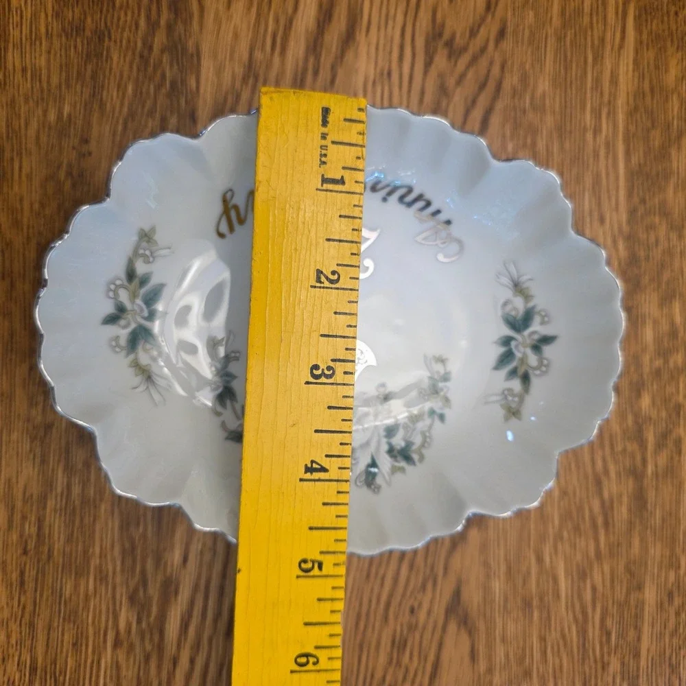 25th Silver Anniversary Porcelain Trinket Dish Scalloped Oval Tray Doves Bells